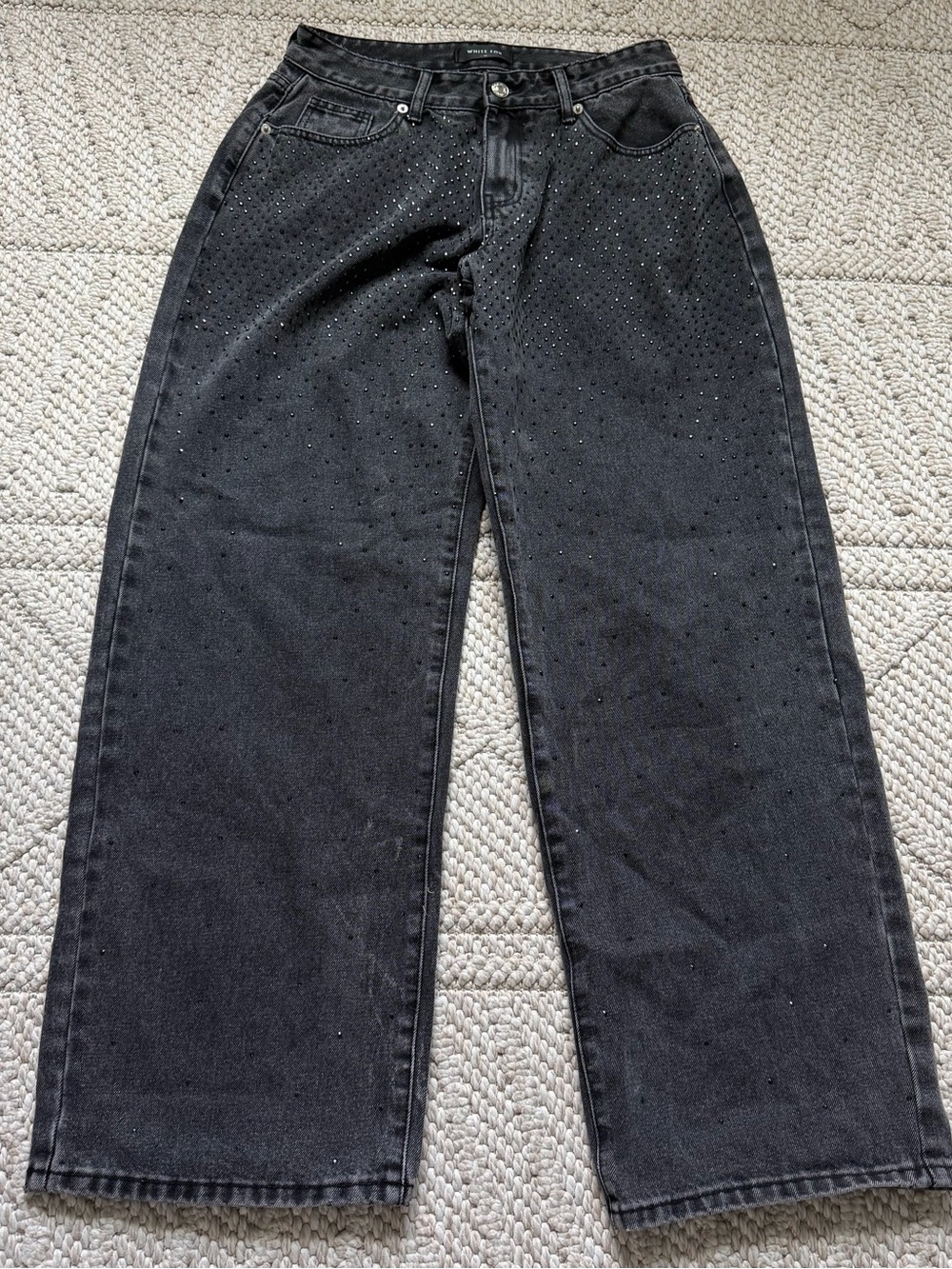 White Fox Whitefox Bejeweled JEANS Medium M Black Gemstone Bedazzled Boutique